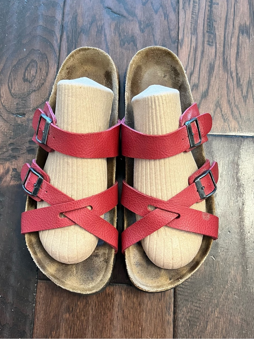 BIRKENSTOCK BIRKIS NEPAL SANDALS BUFFALO RED Criss Cross Strap